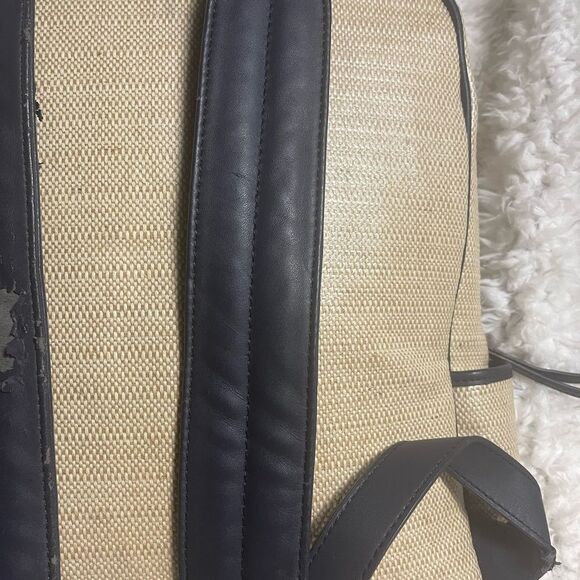 Fossil coated canvas  backpack beige & mint green navy blue trims & Straps - Picture 11 of 11